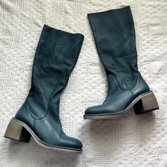 Free People Tall Slouch Boots Black Distressed Leather Block Heels 36 - Picture 9 of 9